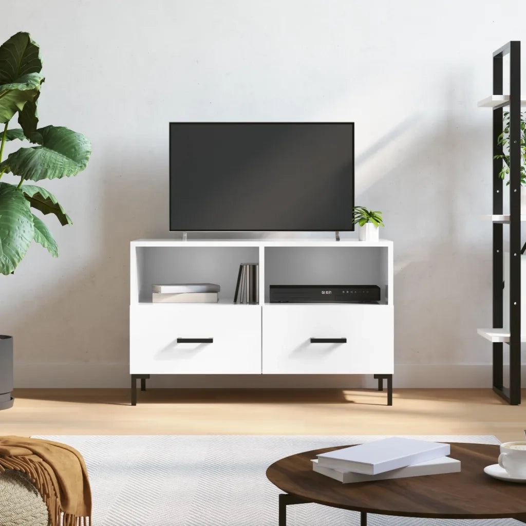 Mobile TV | Armadietto TV | Mobile Porta TV Bianco Lucido 80x36x50 cm in Legno Multistrato