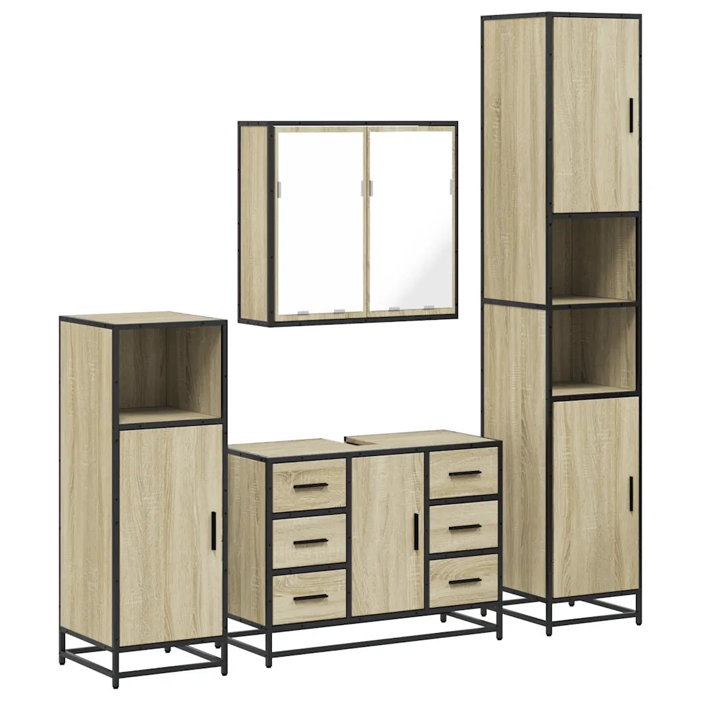 Set Mobili da Bagno 4 pz Rovere Sonoma in Legno Multistrato 3301201