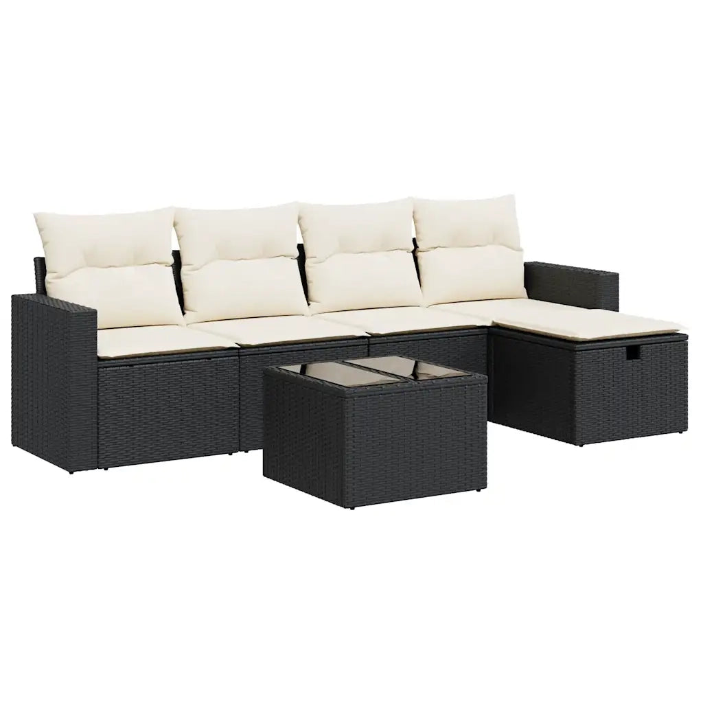 Set Divano da Giardino 6 pz con Cuscini Nero in Polyrattan 3325372