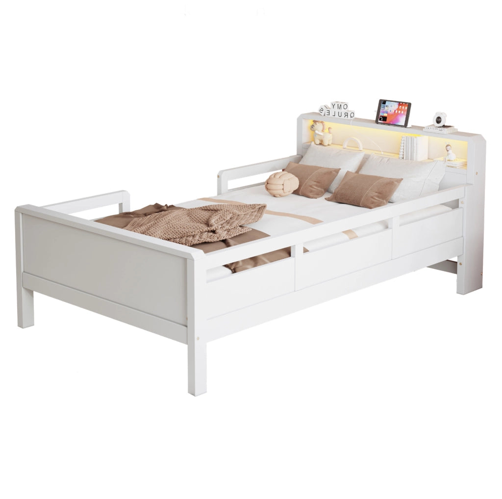Letto singolo per bambini 90x200 cm con LED, USB-C e testiera con vano