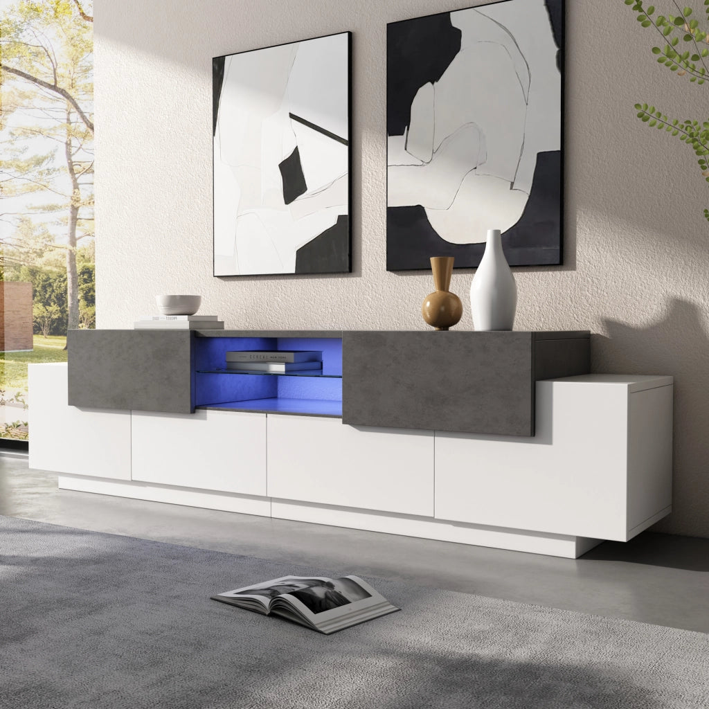 MOBILE TV con LED e ripiani in vetro 180x40x45 cm bianco e grigio