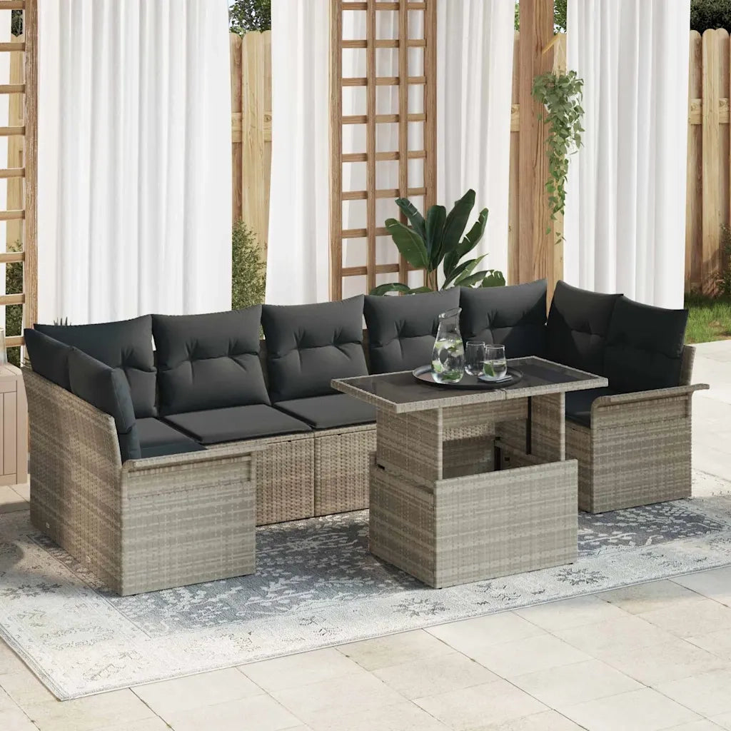 Set Divano da Giardino 8 pcs Grigio chiaro polyrattan 3348238