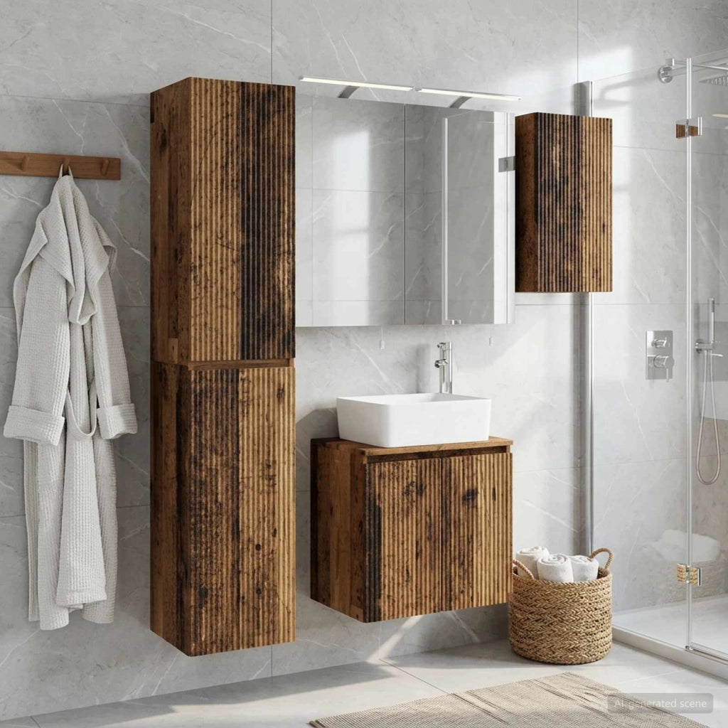 Set di Armadi da Bagno 5 pz Legno antico Legno ingegnerizzato 3407317