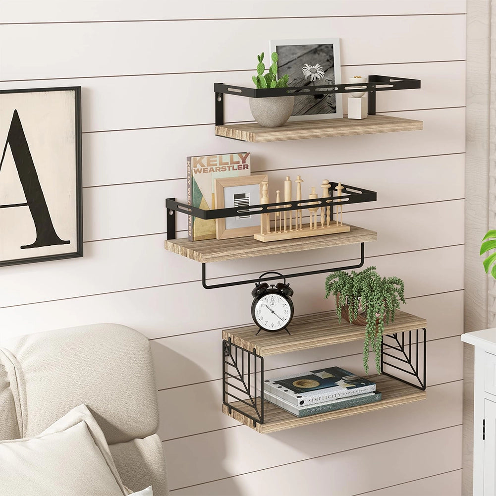 Set 3 + 1 Mensole da Parete in Legno Noce Scaffalatura Scaffale Muro Versatile