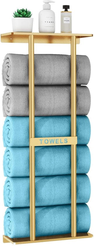 Sostegno per Asciugamani a Parete Grande con Piattaforma per Asciugamani Bagno 76cm, Supporto per Asciugamani per Ospiti con Piattaforma e Rullo per Asciugamani, Materiale Metallico