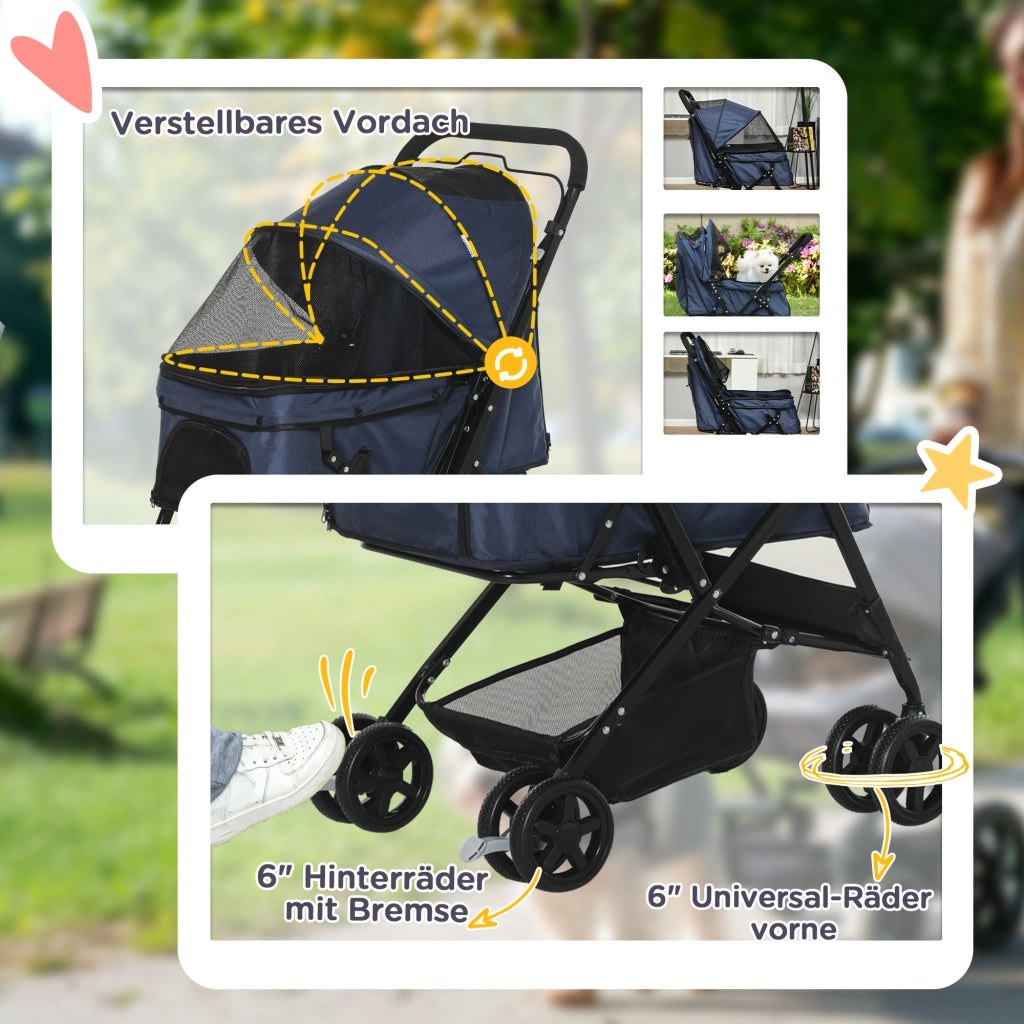 Passeggino per Cani Pieghevole ¨C Xylo ¨C con Cestino e Freni, Guinzaglio Incluso, Blu