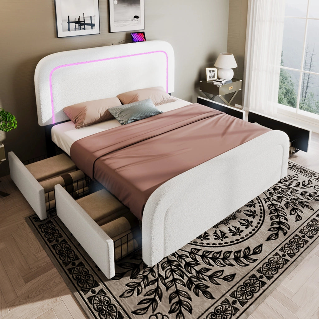 letto imbottito sherpa bianco 140x200 cm