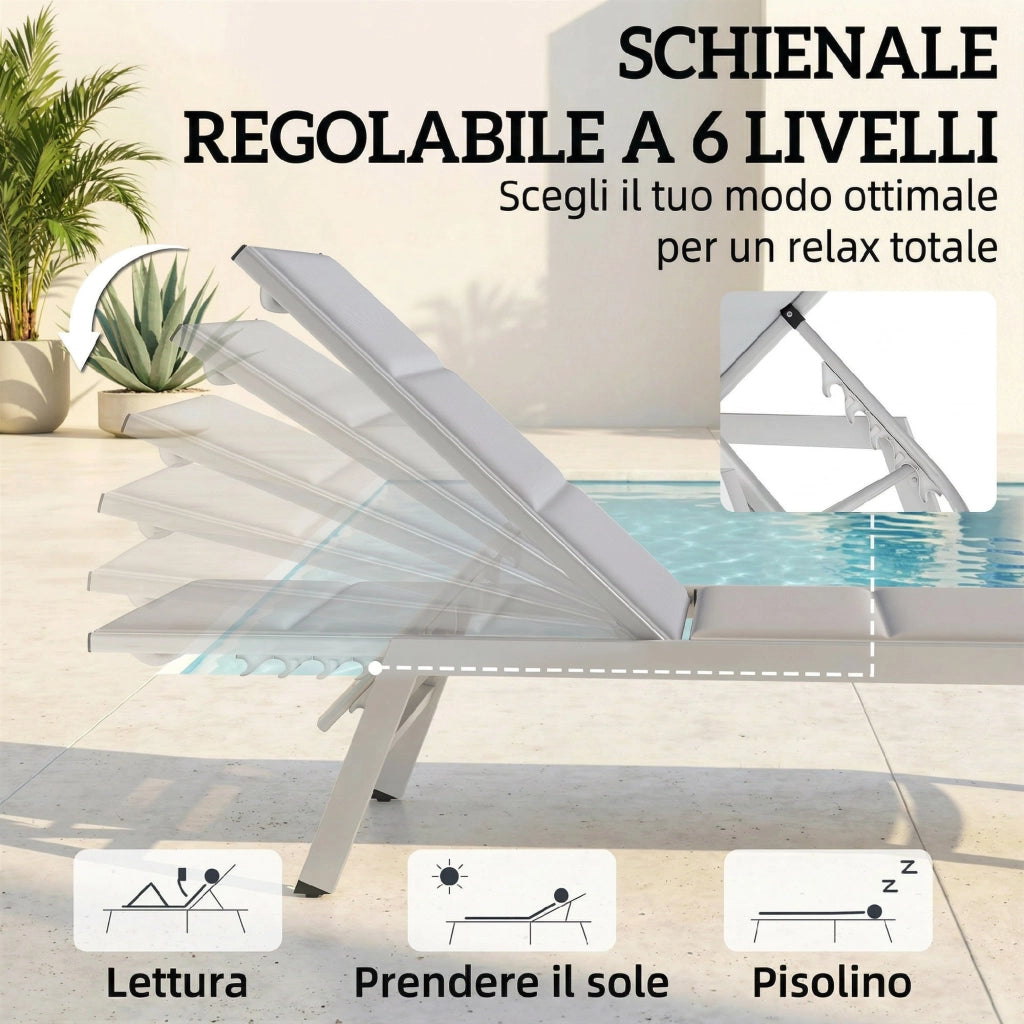 Sdraio Imbottita, Schienale 6 Posizioni, Telaio Alluminio, Capacit¨¤ 120 Kg, Grigio Chiaro