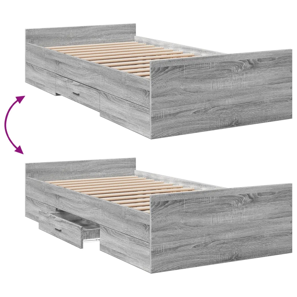 Letto singolo | Letto per adulti | Giroletto Cassetti Grigio Sonoma 75x190 cm Legno Multistrato