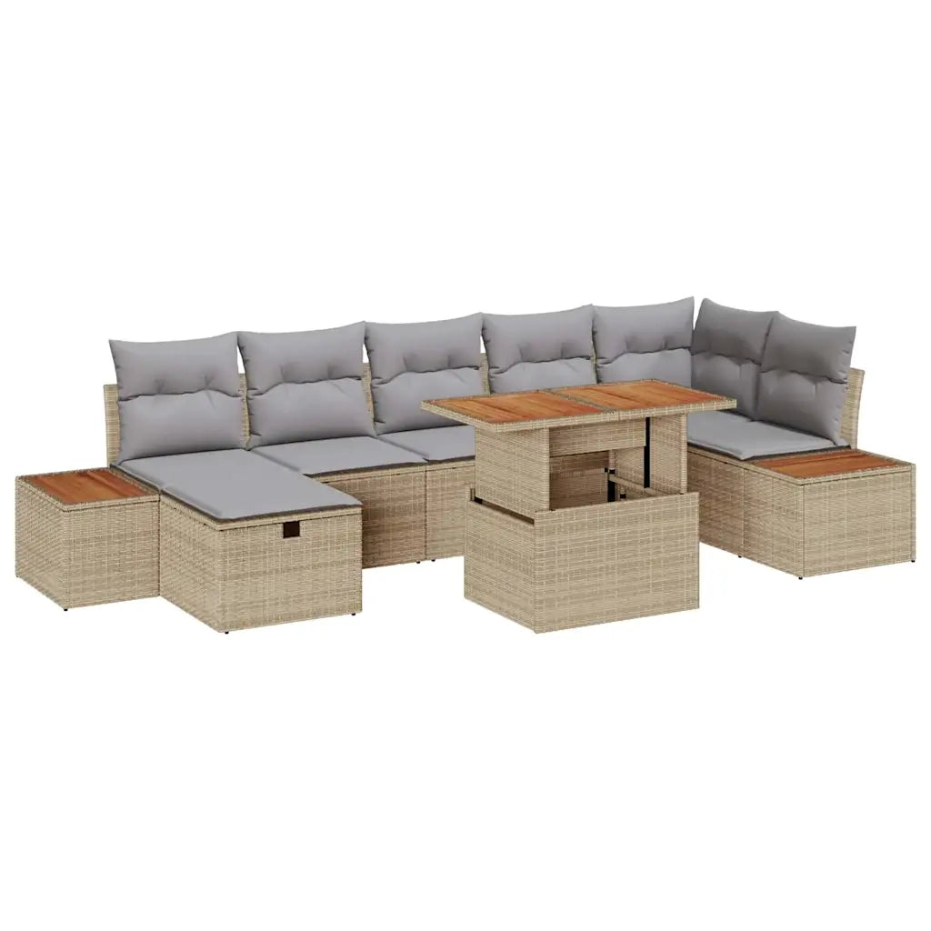 Set Divano da Giardino con cuscino 8 pcs Beige polyrattan