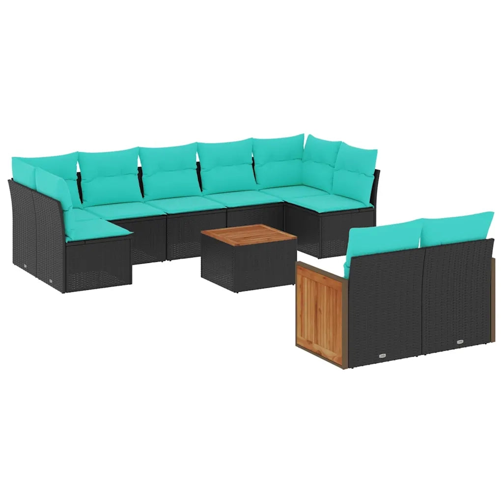 Set Divani da Giardino 10 pz con Cuscini Nero in Polyrattan 3227975