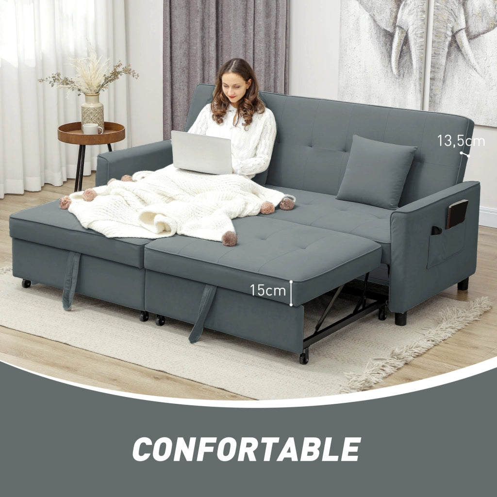 Divano letto 3 posti clic clac reversibile con regolazione schienale e cuscini ¨C zephmum ¨C grigio 196x90x89 cm