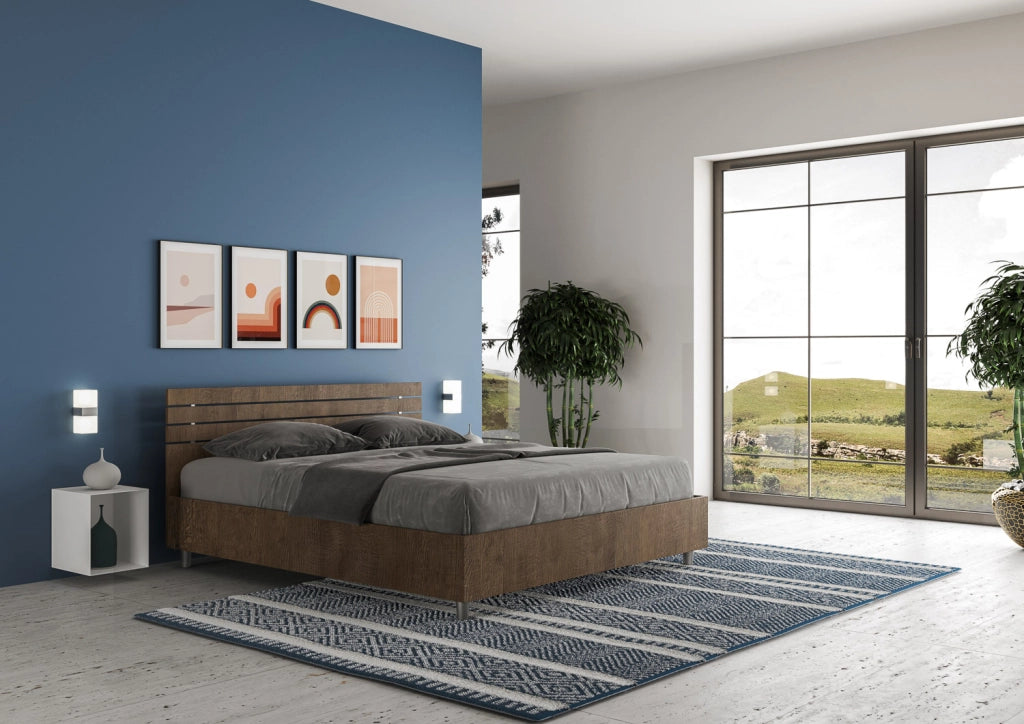 BS COM Letto matrimoniale contenitore doppia alzata 160x190 testata dritta con doghe noce