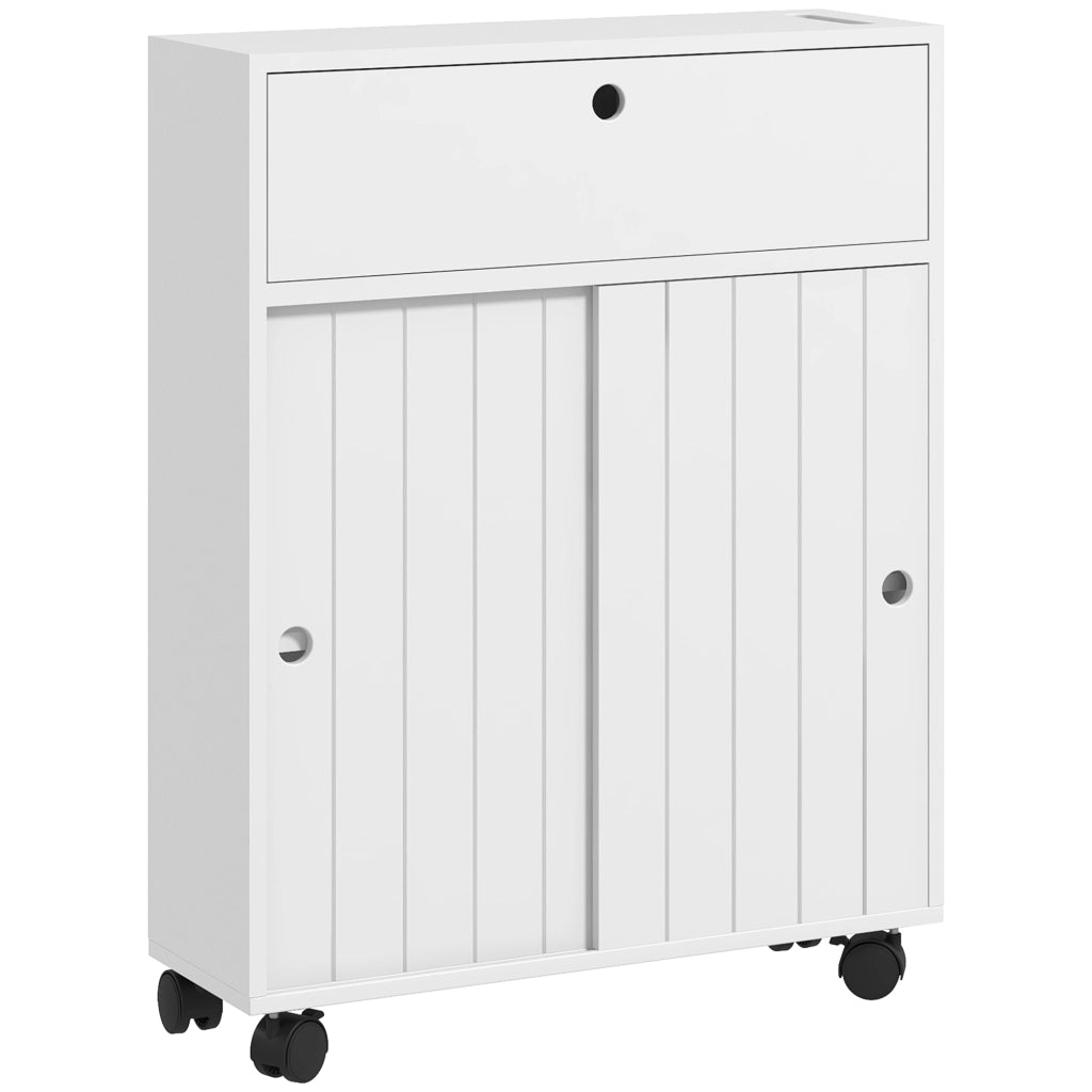 Mobiletto Bagno con Ruote e Ripiani Regolabili ¨C zephmum ¨C Bianco 52x17x67 cm