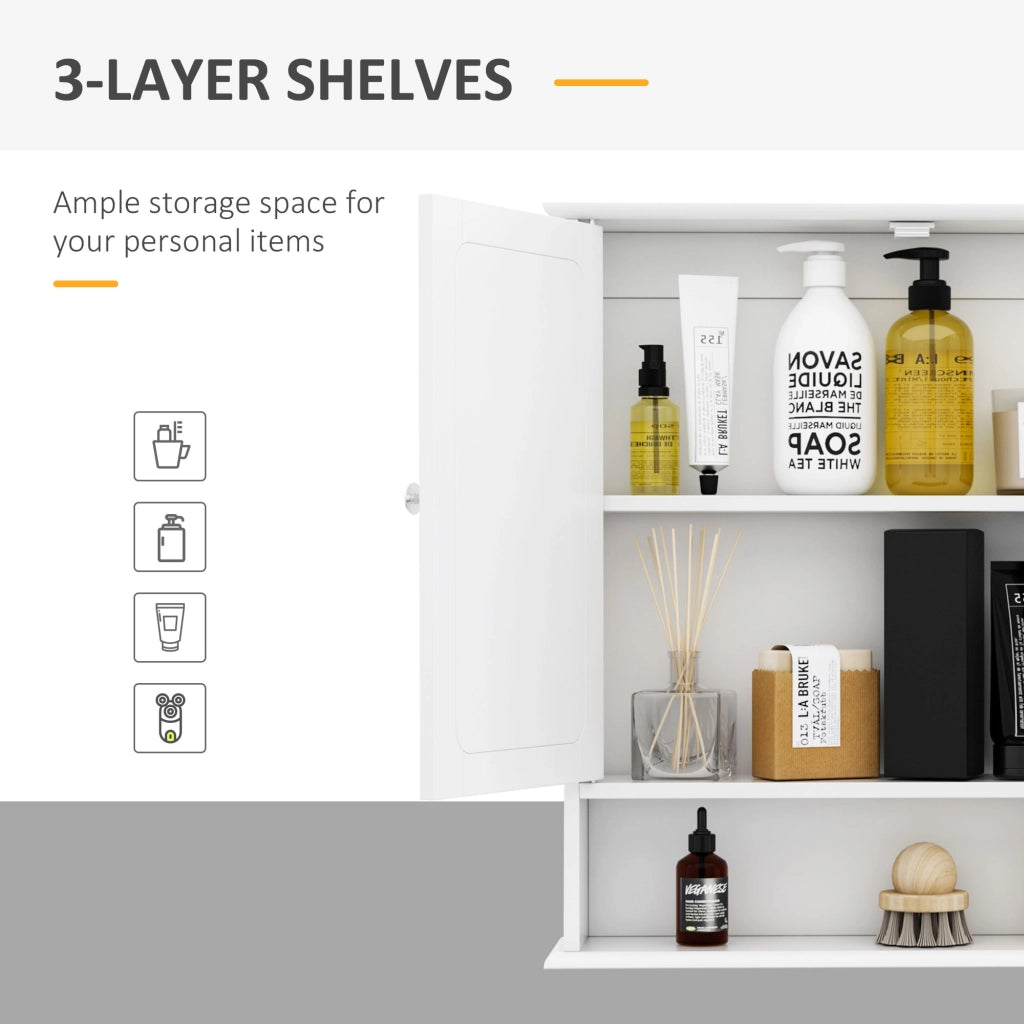 EasyComfort Mobiletto Armadietto a Muro con Specchio da Bagno Cucina in MDF 56 x 13 x 58cm Bianco
