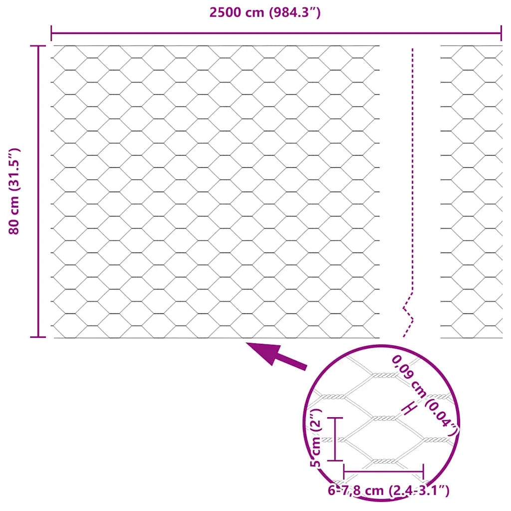 Recinzione Esagonale Grigio 0.8 x 25 m Acciaio 42005532