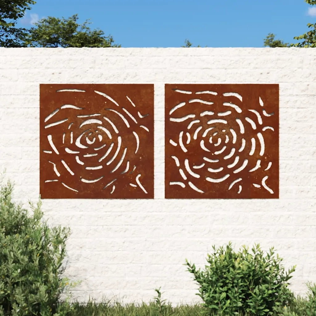 Decorazioni Muro Giardino 2 pz 55x55 cm Rosa in Acciaio Corten CFW4215038