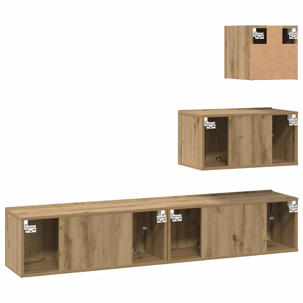 Set mobile TV 4 pz | Armadietto TV | Mobile Porta TV Rovere artigianale Legno multistrato