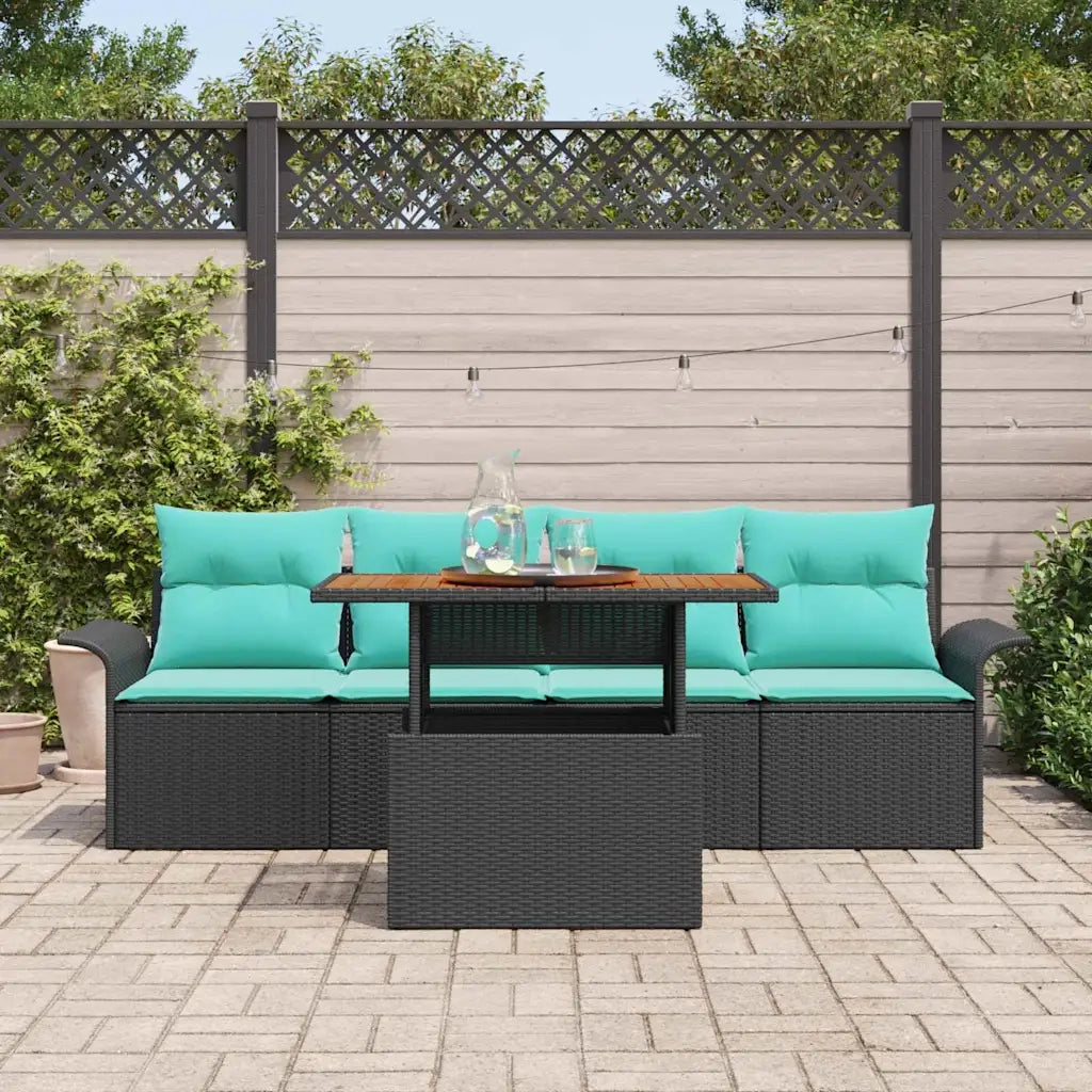 Set Divano da Giardino con cuscino 5 pcs Nero e blu 3349269
