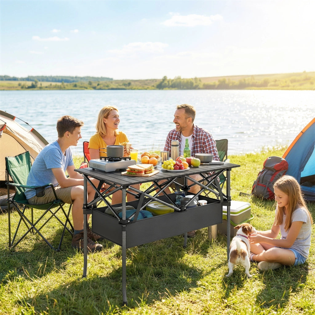 Tavolo Pieghevole da Camping ¨C zephmum ¨C Nero Aluminio 93x55x68 cm