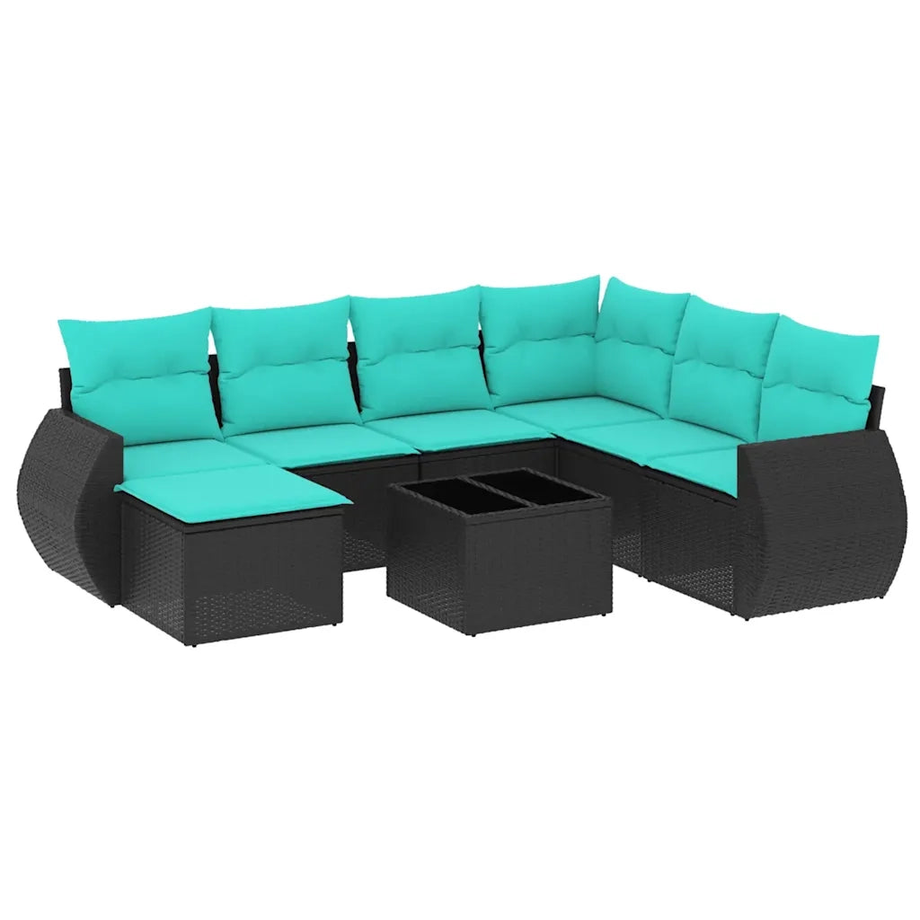 Set Divani da Giardino 8 pz con Cuscini Nero in Polyrattan 3221706