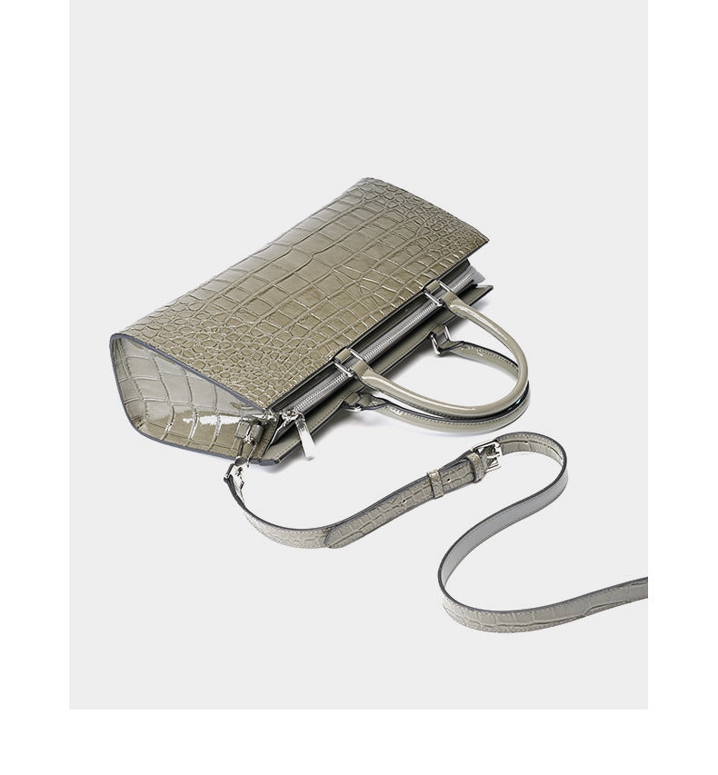 Borsa Kelly Bag in pelle di vacchetta con motivo coccodrillo, borsa a tracolla grande Wew, grigia