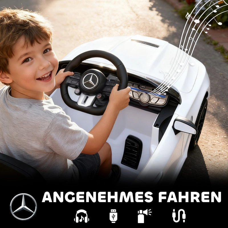 Macchina elettrica per bambini, design Mercedes, motore 12V, telecomando, luci a LED, musica, per bambini dai 3 ai 6 anni, bianca