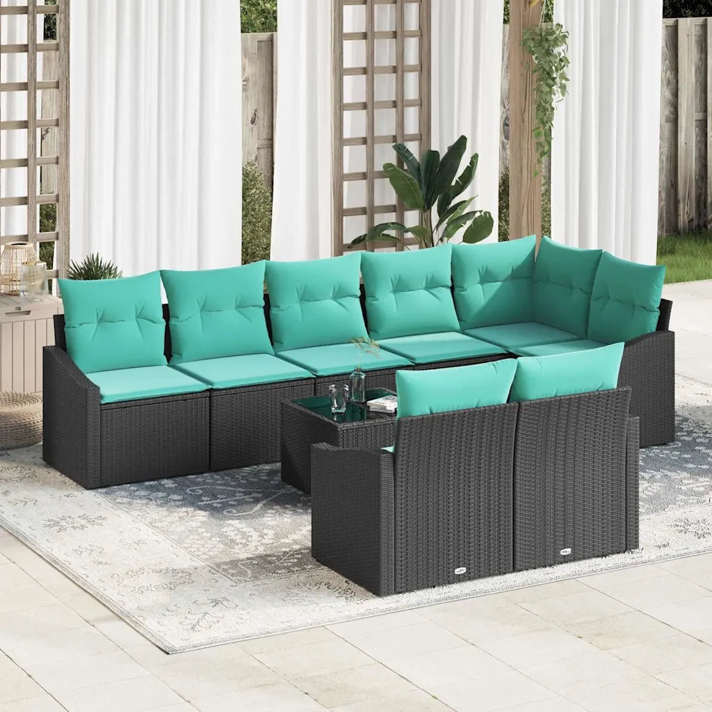 Set di divani con cuscino 9 pcs Nero polyrattan 3346786
