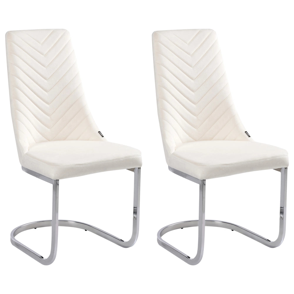 Set di 2 sedie da pranzo in velluto bianco sporco senza braccioli con schienale alto sedia a sbalzo da soggiorno