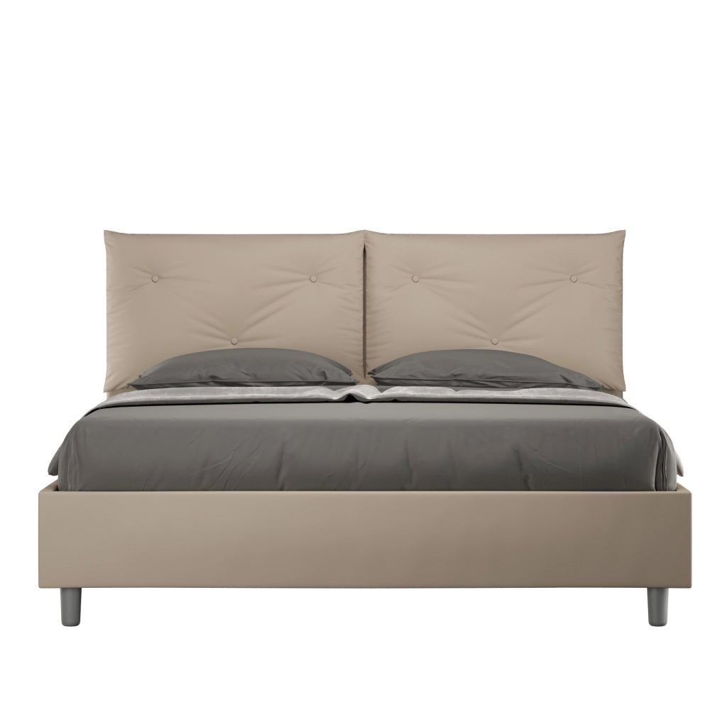 BS COM Letto matrimoniale senza rete imbottito 160x200 similpelle tortora