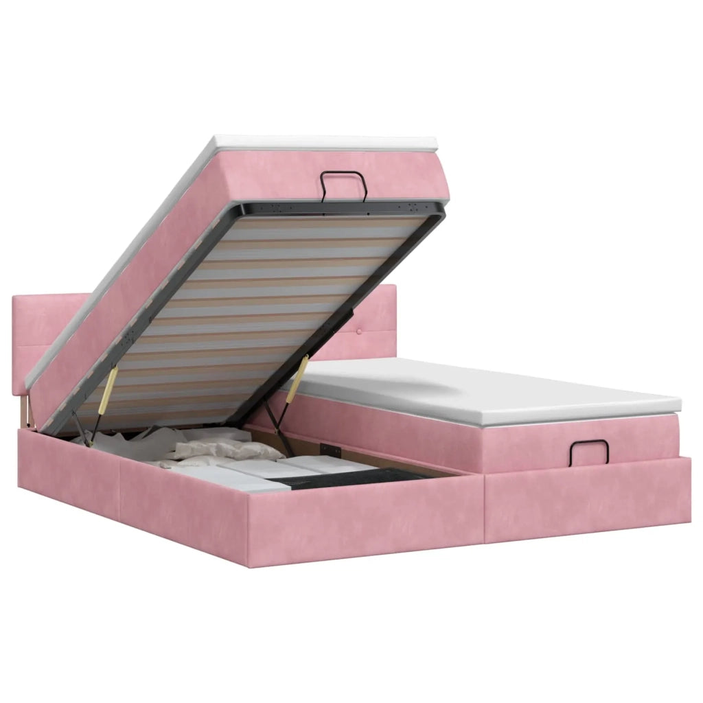 Letto ottomano con materasso con testiera 2 pz Rosa Velluto 3456761