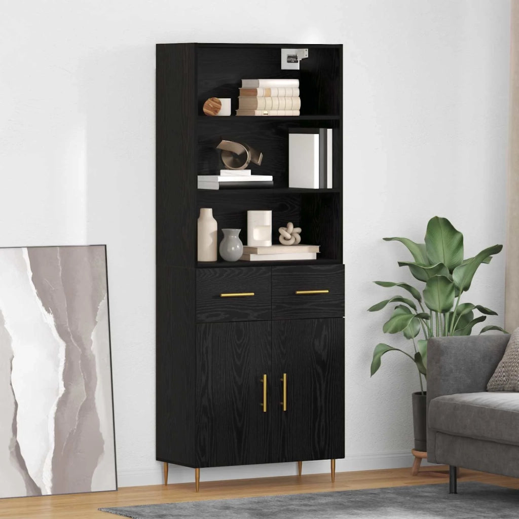 Credenza-Buffet-Armadio da cucina Rovere Nero 69,5 x 34 x 180 cm Legno multistrato 829834