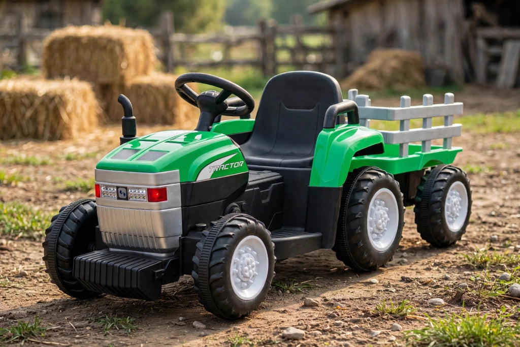 Trattore Elettrico per Bambini 12V con Rimorchio Verde