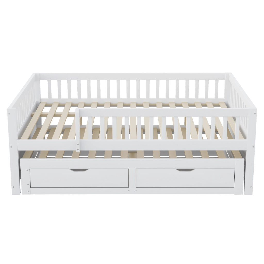 DESMIU Letto 140 × 200 cm con letto estraibile, 2 cassetti, senza materasso, in legno, bianco