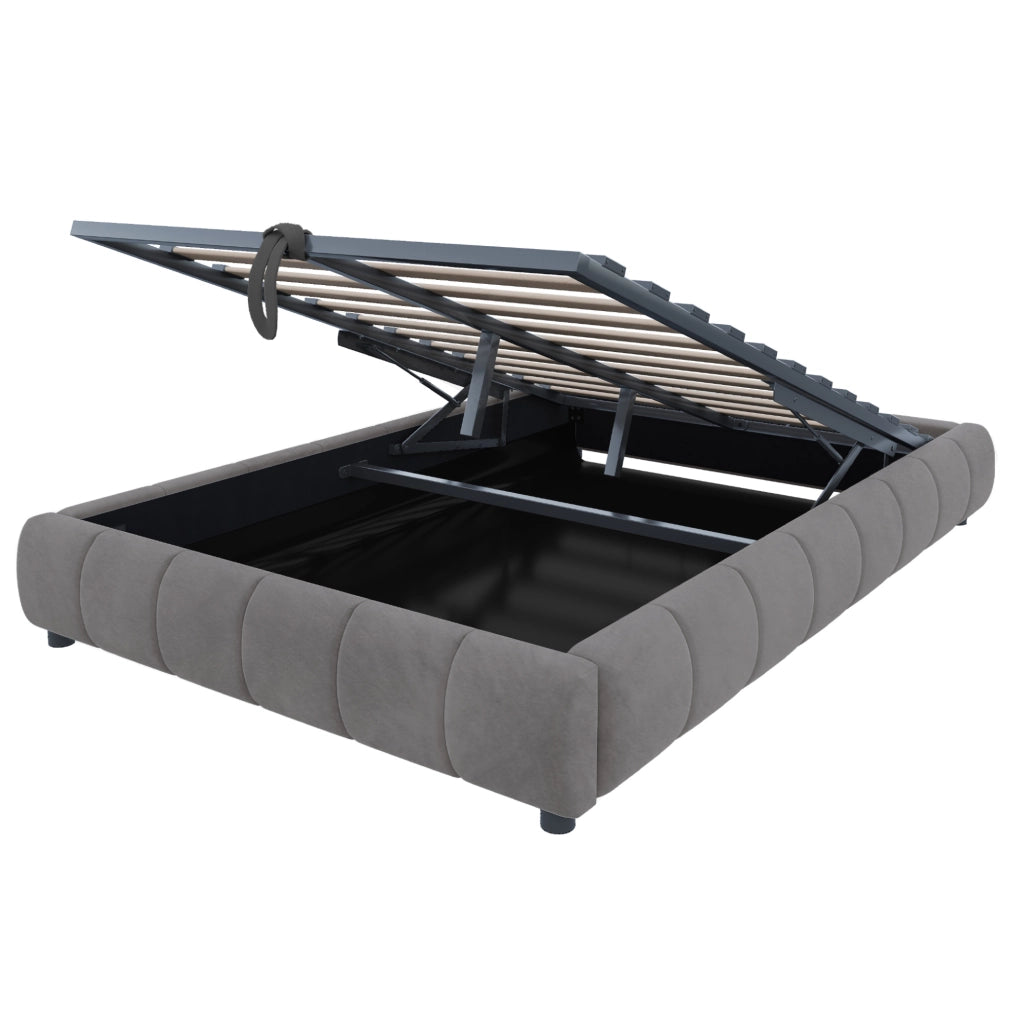 Letto imbottito 140x200 cm con contenitore e LED grigio