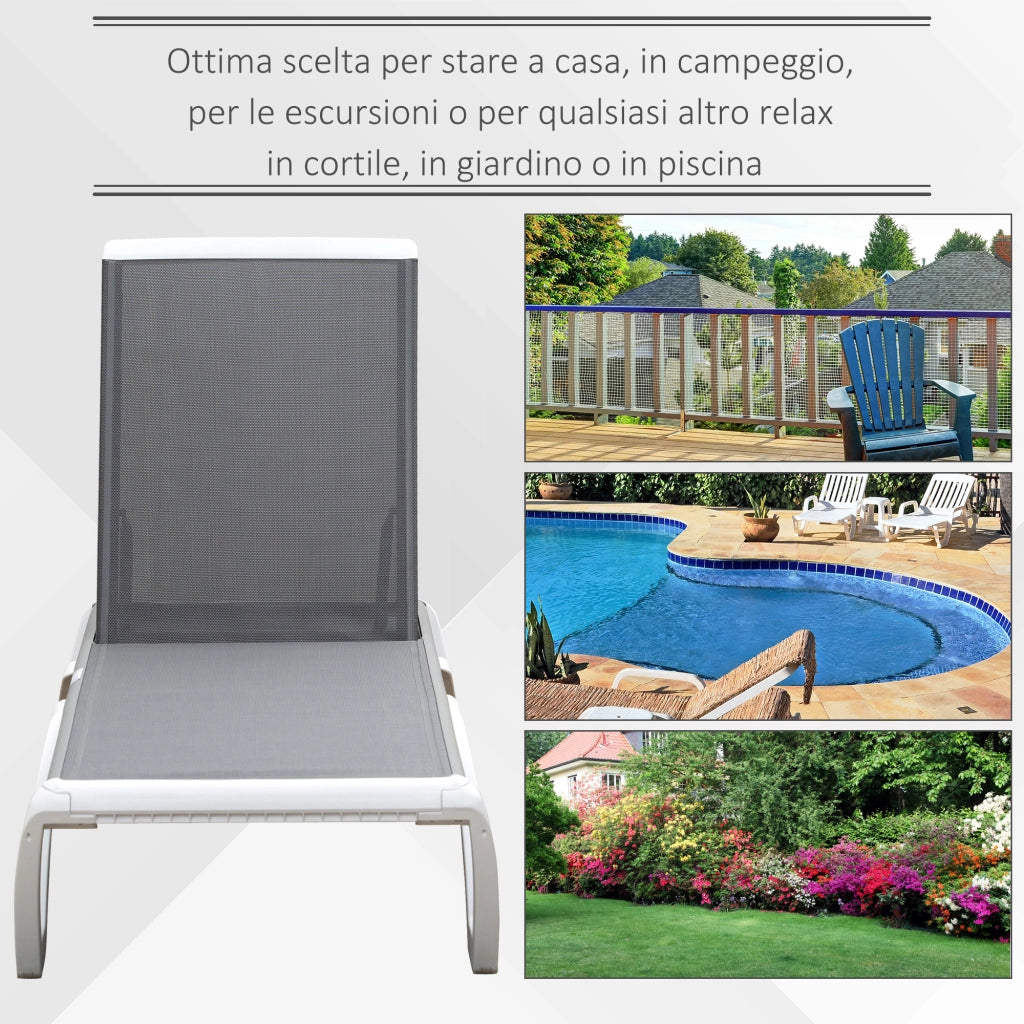 Lettino Prendisole con Schienale Reclinabile e Rotelle ¨C Zephmum ¨C Grigio e Bianco 195x67.5x33
