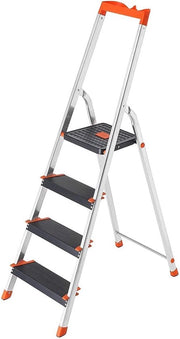 Scala - Scala in alluminio - Con 12 cm larghezza di gradino - Ripiegabile - Antiscivolo - 150 kg sostenibile