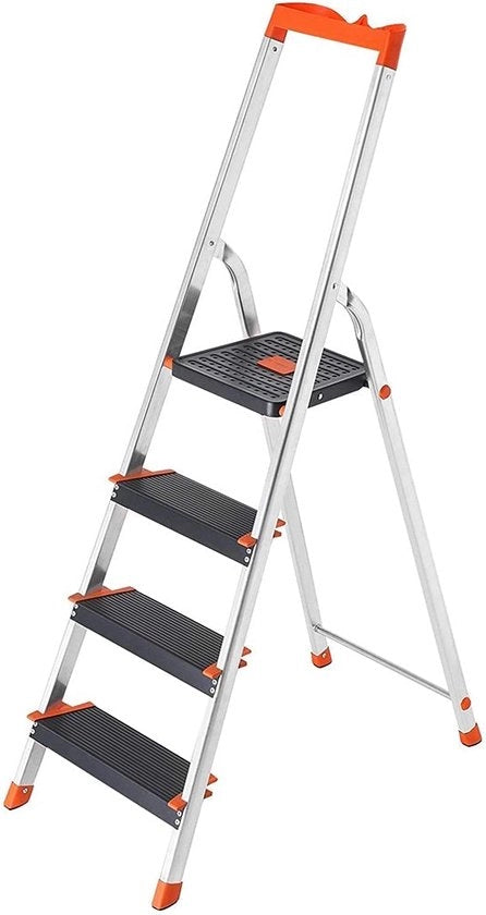 Scala - Scala in alluminio - Con 12 cm larghezza di gradino - Ripiegabile - Antiscivolo - 150 kg sostenibile