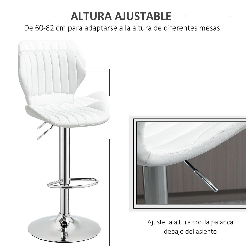 Sgabelli da Cucina Altos ¨C Minimal ¨C Struttura in Metallo, Schienale e Rivestimento in Similpelle, Bianco, 47x51,5x92-114 cm