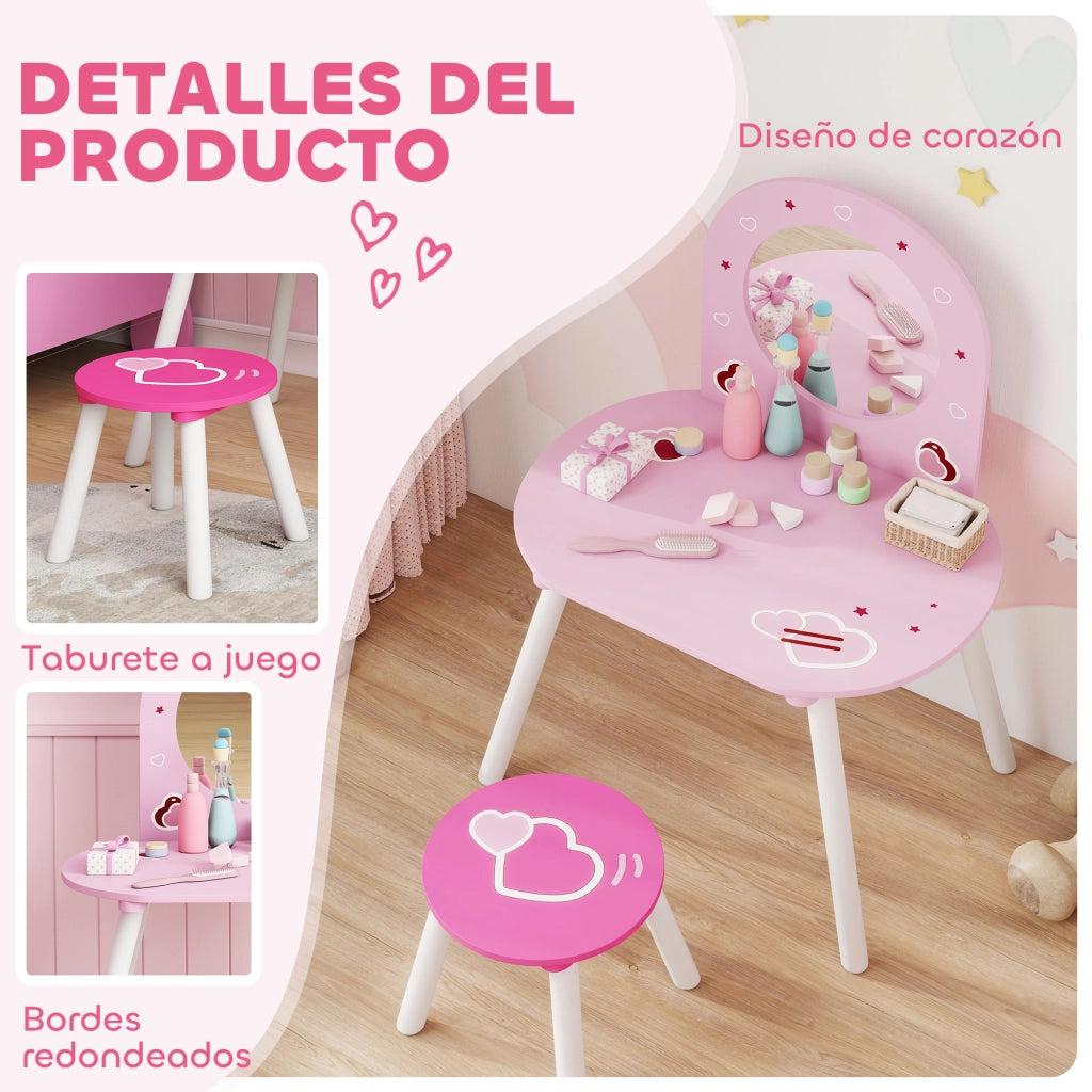 Tocador per Bambini con Specchio e Sgabello ¨C Minimal ¨C Rosa