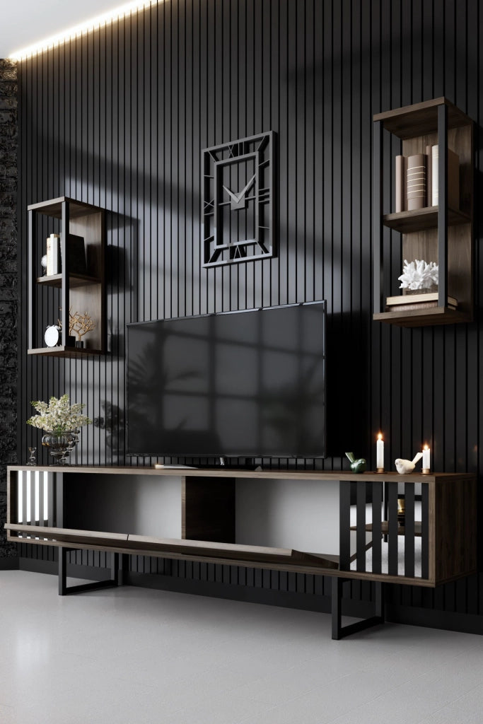 Porta TV in legno "Chrome Line" - 180 x 30 x 48 cm - NoceNero