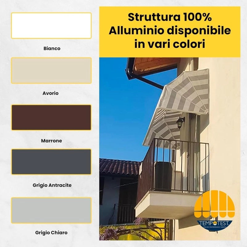 Tenda Sole Cappottina 5 Raggi, Tessuto Tempotest Parà Blu 13, Larghezza 3 x Sporgenza 0,80, UV-Resistente, Impermeabile - Giardino, Balcone