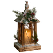 Lanterna LED in legno di abete marrone scuro Decorazione natalizia tradizionale fatta a mano