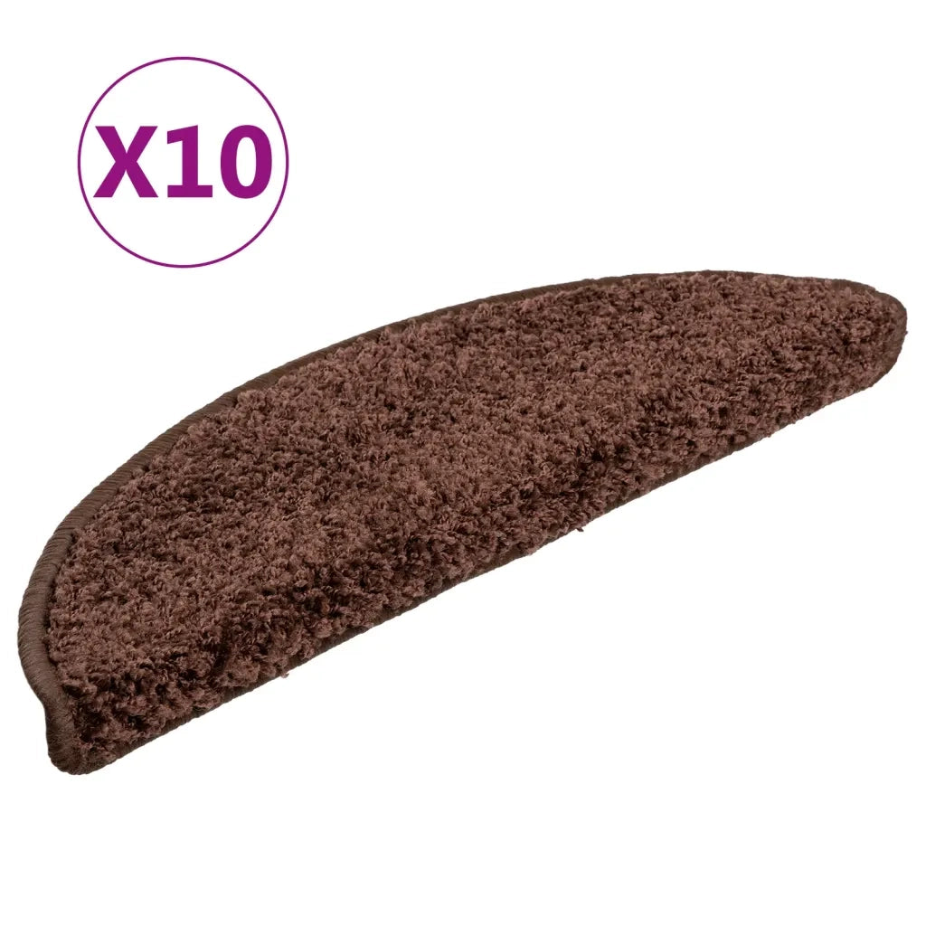 Tappetini per scale 10 pz 56x17x3 cm Marrone Semicircolari 149789