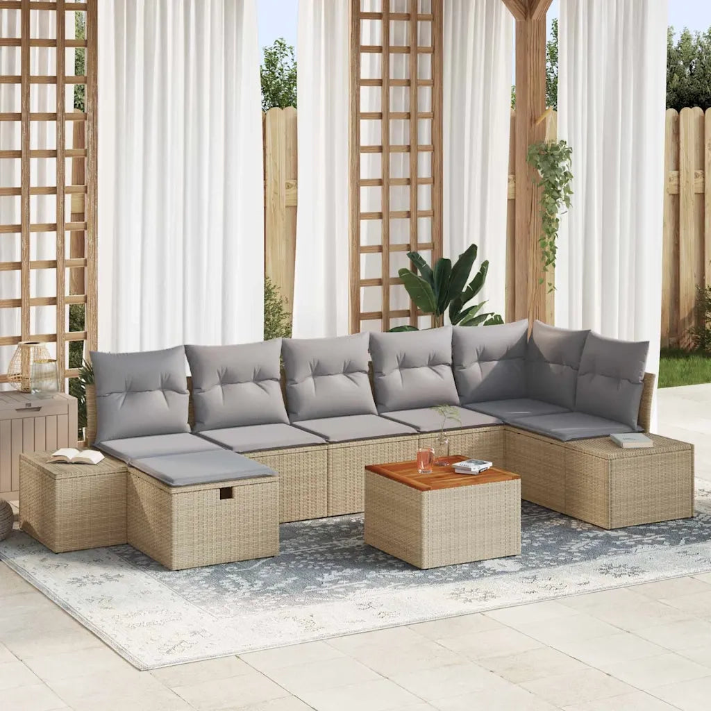 Set Divano da Giardino con cuscino 8 pcs Beige Poly Rattan