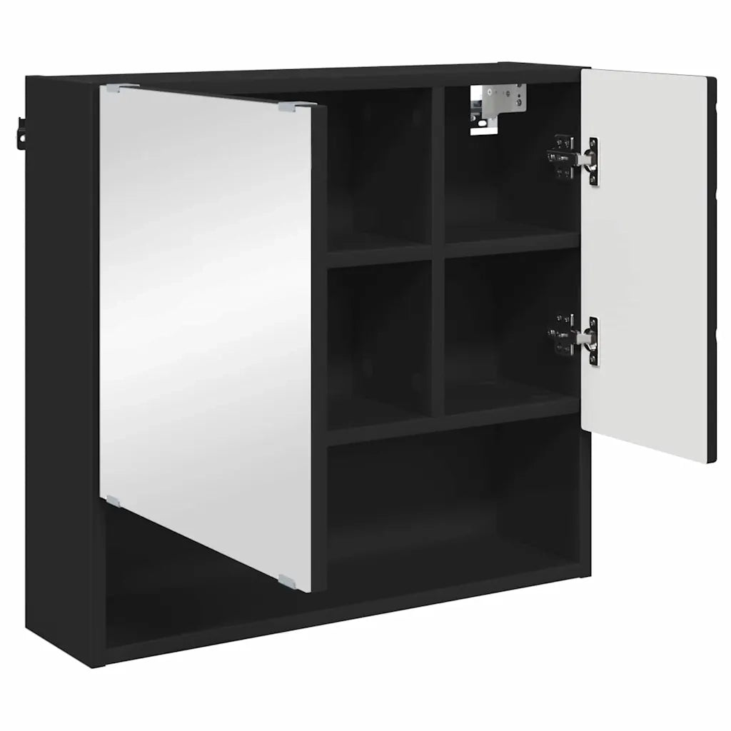 Mobiletto per Specchio | Armadio da bagno Nero 59 x 17 x 55 cm Legno multistrato