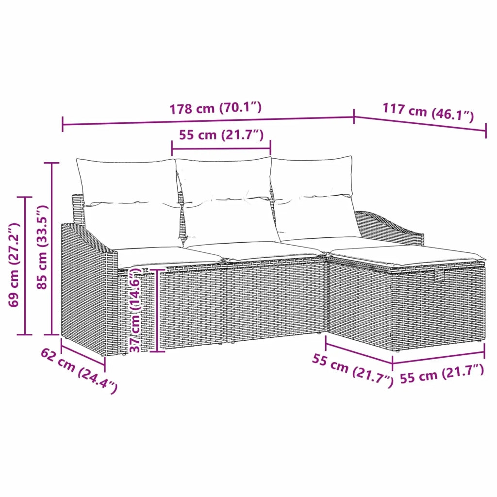 Set di divani con cuscino 4 pcs Nero Poly Rattan 3359255