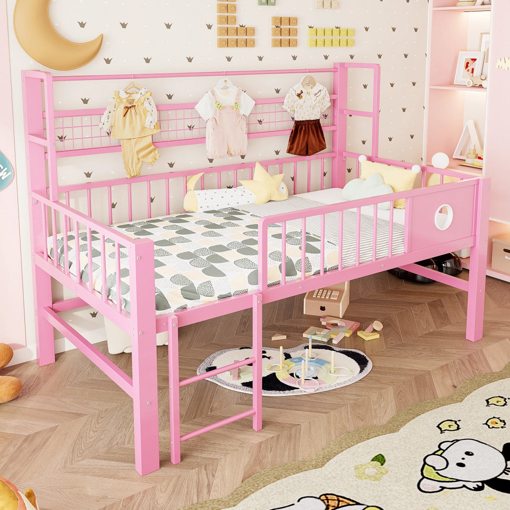 LETTO A CASTELLO BASSO 90x200 cm in metallo rosa