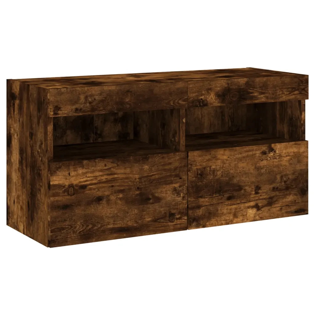 Mobili TV a Muro con LED 5pz | Armadietto TV | Mobile Porta TV Rovere Fumo in Legno Multistrato