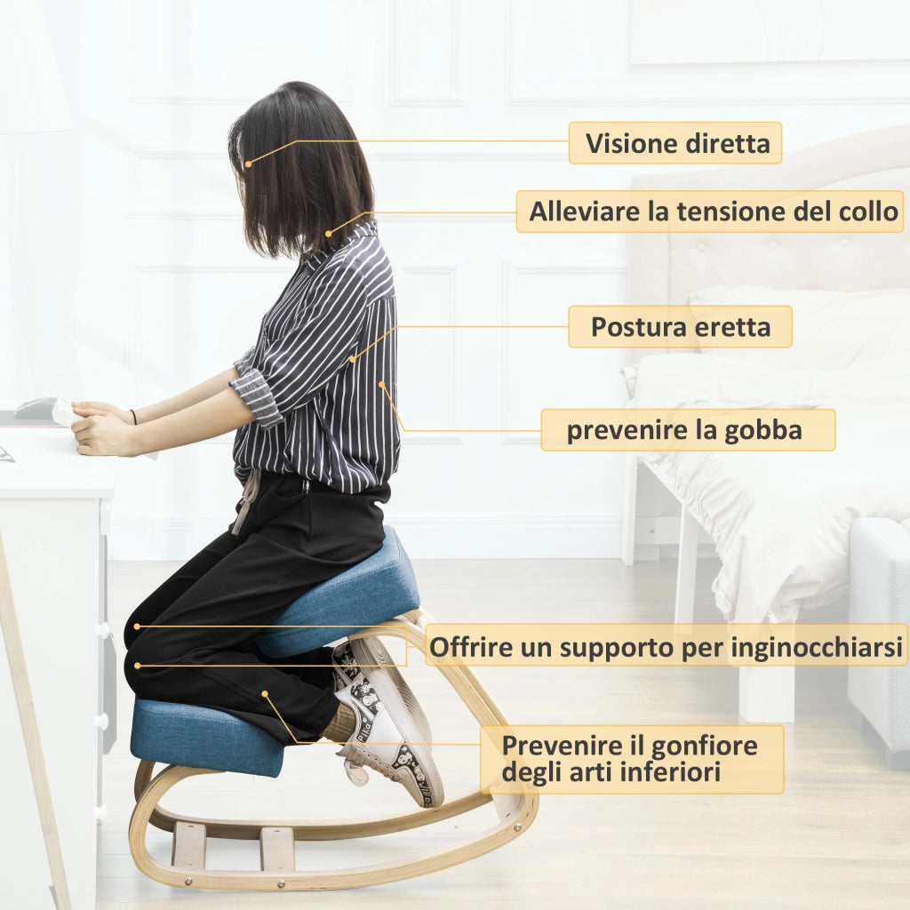 Sedia con Inginocchiatoio e Cuscino ¨C Zephmum ¨C Legno di Betulla, Blu, 51x69x58cm